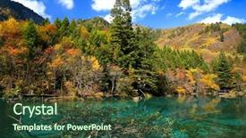  Presentation with forest - Presentation design enhanced with jiuzhaigou - autumn forest and lake background and a ocean colored foreground