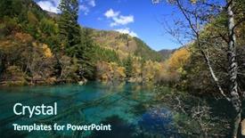  Presentation with forest school - Slides featuring jiuzhaigou - autumn forest and lake background and a ocean colored foreground