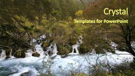  Presentation with waterfalls - PPT theme with jiuzhaigou - cascading waterfalls background and a tawny brown colored foreground