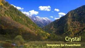  Presentation with mountain snow - Beautiful PPT theme featuring jiuzhaigou - valley and snow-capped mountain backdrop and a tawny brown colored foreground