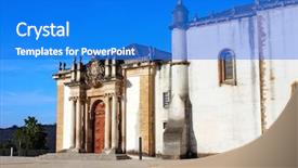  Presentation with university library - Slide deck featuring joanina library in coimbra university background and a cobalt blue colored foreground