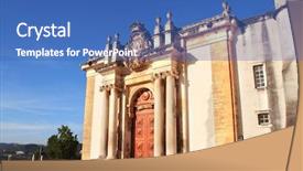  Presentation with university library - Slides consisting of joanina library in coimbra university background and a teal colored foreground