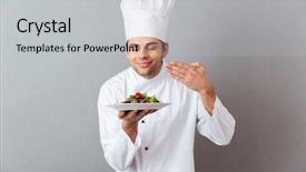  Presentation with smell - PPT theme consisting of job advancement - picture of handsome young cook background and a light gray colored foreground