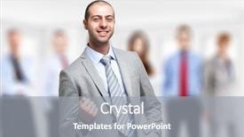  Presentation with job - Audience pleasing theme consisting of job advancement - portrait of an happy man backdrop and a gray colored foreground