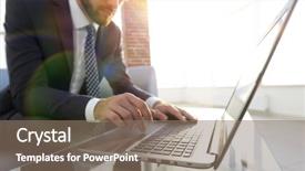  Presentation with successful - PPT theme enhanced with job advancement - portrait of successful businessman working background and a coral colored foreground