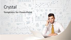  Presentation with diagram - Presentation with job analysis - businessman sitting at white table background and a white colored foreground