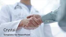  Presentation with handshake - Slides featuring job analysis - closeup handshake between doctor background and a light blue colored foreground
