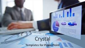  Presentation with financial analysis - Colorful PPT theme enhanced with job analysis - image of eyeglasses pen touchpad backdrop and a light blue colored foreground