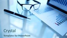  Presentation with electronic - Colorful presentation theme enhanced with job analysis - image of paper eyeglasses pen backdrop and a light blue colored foreground