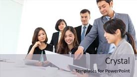  Presentation with job - Audience pleasing presentation design consisting of job analysis - smiling businessman and his colleague backdrop and a light gray colored foreground