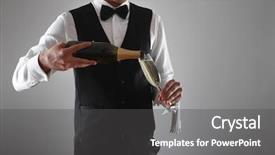  Presentation with champagne - Audience pleasing slide set consisting of job anniversary - portrait of a waiter holding backdrop and a dark gray colored foreground