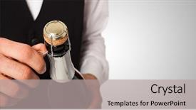  Presentation with waiter - Audience pleasing PPT theme consisting of job anniversary - portrait of a waiter holding backdrop and a light gray colored foreground