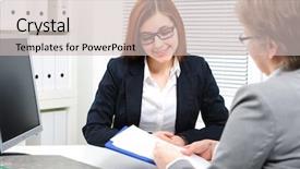  Presentation with job interview - PPT theme having job applicant having an interview background and a soft green colored foreground