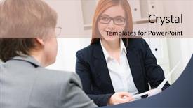  Presentation with job interview - Presentation theme with job applicant having an interview background and a coral colored foreground