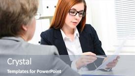  Presentation with 30 60 90 job interview - Cool new presentation design with job applicant having an interview backdrop and a gray colored foreground