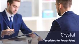  Presentation with job interview - Audience pleasing presentation theme consisting of job applicant having interview in office backdrop and a wine colored foreground