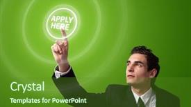  Presentation with job - PPT layouts consisting of job application - business man pressing a apply background and a tawny brown colored foreground