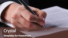  Presentation with application - Beautiful presentation design featuring job application - businessman writing on a form backdrop and a tawny brown colored foreground