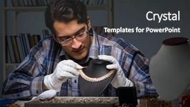  Presentation with awards night - Beautiful slides featuring job appraisal - young male jeweller working backdrop and a dark gray colored foreground