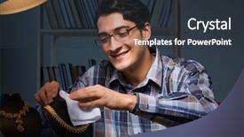  Presentation with night - Slides with job appraisal - young male jeweller working background and a  colored foreground