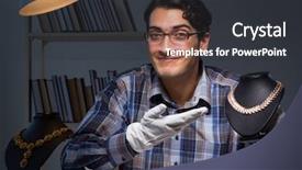  Presentation with young students working in groups - Beautiful PPT theme featuring job appraisal - young male jeweller working backdrop and a  colored foreground