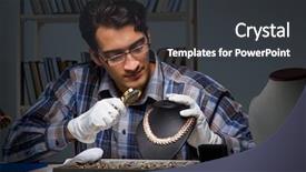  Presentation with awards night celebration - PPT theme featuring job appraisal - young male jeweller working background and a dark gray colored foreground