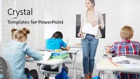  Presentation with task - Colorful slide set enhanced with strictness - strict teacher walking down backdrop and a light gray colored foreground