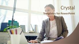  Presentation with working - Colorful presentation theme enhanced with women leaders - working online backdrop and a cream colored foreground