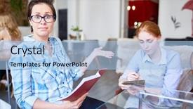  Presentation with waitress - Colorful slide set enhanced with job attitude - irritated client showing at confused backdrop and a light blue colored foreground