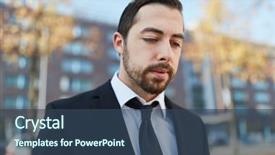  Presentation with tired - Colorful slide deck enhanced with job burnout - business man looks frustrated backdrop and a ocean colored foreground