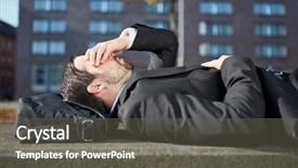  Presentation with burnout - Colorful presentation theme enhanced with job burnout - desperate businessman touches his forehead backdrop and a dark gray colored foreground