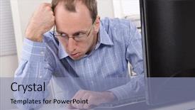  Presentation with overworked - Audience pleasing slide set consisting of job burnout - overworked businessman frustrated and stressed backdrop and a light blue colored foreground