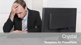  Presentation with overworked - Cool new PPT theme with job burnout - overworked businessman frustrated and stressed backdrop and a gray colored foreground