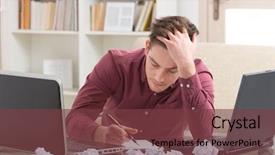  Presentation with overworked - Colorful slide deck enhanced with job burnout - overworked young man sitting backdrop and a tawny brown colored foreground
