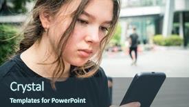  Presentation with teen girl - Beautiful PPT theme featuring job burnout - pensive teen girl uses smartphone backdrop and a tawny brown colored foreground