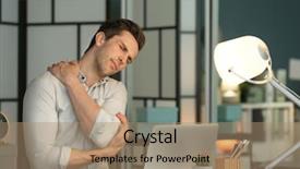  Presentation with office ergonomics man worker exercising - Colorful PPT layouts enhanced with job burnout - tired young man working backdrop and a  colored foreground