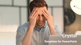  Presentation with office ergonomics man worker exercising - Slides featuring job burnout - tired young man working background and a coral colored foreground