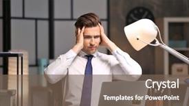  Presentation with tired - Audience pleasing slides consisting of job burnout - tired young man working backdrop and a  colored foreground