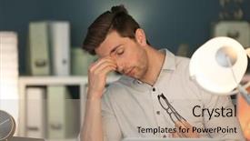  Presentation with office ergonomics man worker exercising - Cool new PPT theme with job burnout - tired young man working backdrop and a  colored foreground