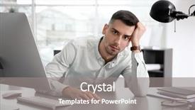  Presentation with unhappy - PPT theme having job burnout - unhappy young man sitting background and a gray colored foreground