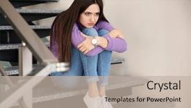  Presentation with unhappy - Amazing presentation theme having job burnout - unhappy young woman sitting backdrop and a mint green colored foreground