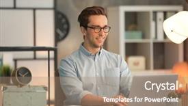  Presentation with night - Slides enhanced with job burnout - young man working in office background and a coral colored foreground
