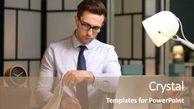  Presentation with office ergonomics man worker exercising - Theme enhanced with job burnout - young man working in office background and a coral colored foreground