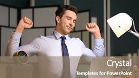  Presentation with burnout - Slide set having job burnout - young man working in office background and a coral colored foreground