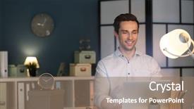  Presentation with office ergonomics man worker exercising - Beautiful slide set featuring job burnout - young man working in office backdrop and a coral colored foreground