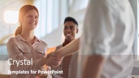  Presentation with job - Presentation design featuring job-candidates-meets-at-company background and a violet colored foreground