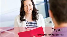  Presentation with job interview - Colorful theme enhanced with job canidate - business people at interview backdrop and a red colored foreground