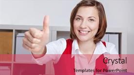  Presentation with job - Colorful PPT theme enhanced with job canidate - happy woman in business office backdrop and a  colored foreground