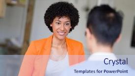  Presentation with interview prepararion - Slide deck having job canidate - young candidate having an interview background and a sky blue colored foreground