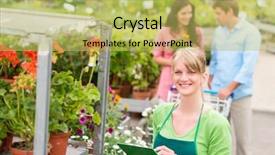  Presentation with inventory - PPT layouts with job center - female florist working at garden background and a yellow colored foreground